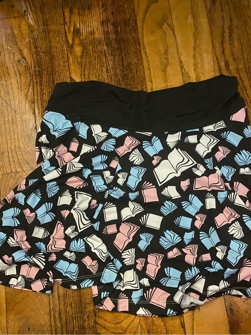 Black Skirt with Pastel Book Print - Pink & Blue Pattern